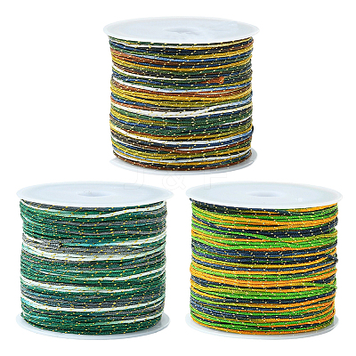 3 Rolls 3 Colors Segment Dyed Nylon Braided Cord with Gold Thread WCOR-SC0001-01-1