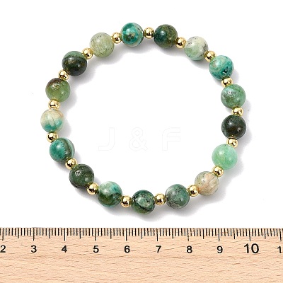 Natural Green Line Jasper & Brass Beads Stretch Bracelets for Women Men BJEW-JB13832-1