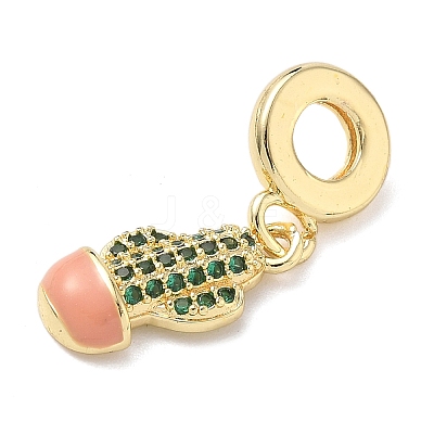 Brass Micro Pave Green Cubic Zirconia European Dangle Charms KK-D502-06G-1