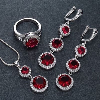 Flat Round Alloy Cubic Zirconia Pendant Necklaces & Hoop Earrings & Rings Sets FS-WG75211-04-1