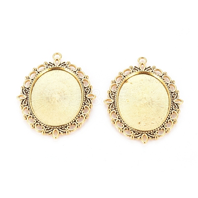 Tibetan Style Oval Pendant Cabochon Settings TIBE-473-AG-NR-1