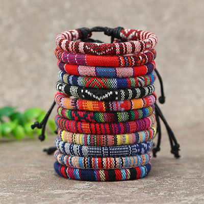 12Pcs Bohemian Style Cotton Cord Knitting Braided Anklet Sets FS-WGF0344-08-1