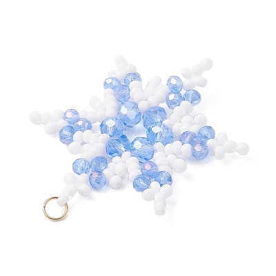 Glass Seed Beaded Snowflake Pendants PALLOY-MZ00890-01-1
