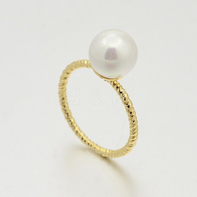 Brass Acrylic Pearl Finger Rings for Wedding Jewelry RJEW-J061-G-1