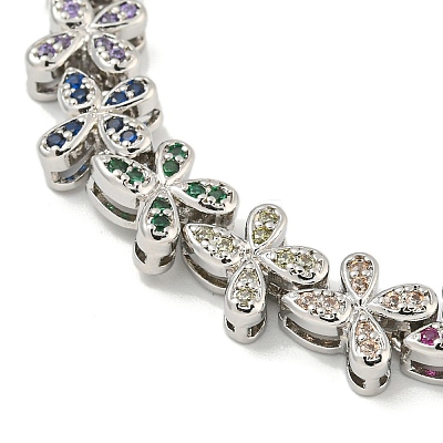 Rack Plating Brass Pave Cubic Zirconia Butterfly Link Bracelets for Women BJEW-B110-05P-1