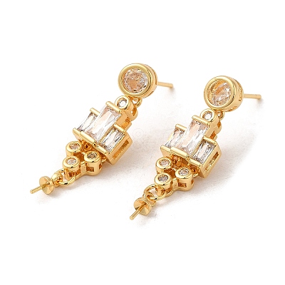 Brass Micro Pave Cubic Zirconia Stud Earring Findings KK-M270-29G-1