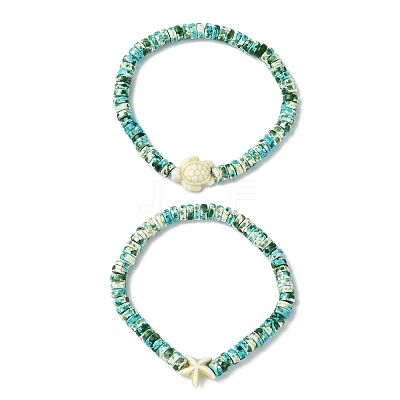 2Pcs Synthetic Turquoise Beads Stretch Bracelets BJEW-JB11407-1