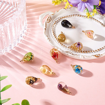 10Pcs 10 Colors Transparent Resin Pendants RESI-TA0004-84-1