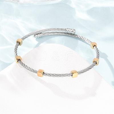 Duo Tone 304 Stainless Steel Cube Bead Cuff Bangles for Women SA-CBA2192-01GP-1