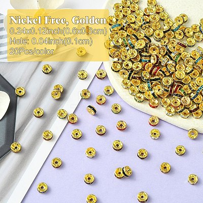240Pcs 12 Colors Brass Grade A Rhinestone Spacer Beads KK-YW0002-34G-1