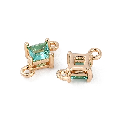 Brass Pave Glass Rhombus Links Connector Charms GLAA-Q088-001B-1