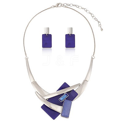 Rectangle Alloy Acrylic Pendant Necklaces & Stud Dangle Earrings Sets for Women WGBF392-01-1