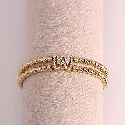 Brass Micro Pave Clear Cubic Zirconia Beads Double Strands Stretch Bracelets for Women FS-WGC7159-23-1