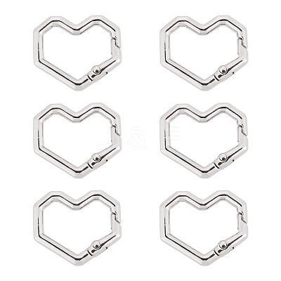 6Pcs Heart Alloy Spring Gate Rings FIND-TA0011-14B-1