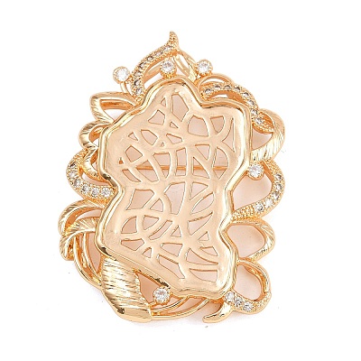 Brass Micro Pave Clear Cubic Zirconia Brooch Findings KK-Z122-09KCG-1