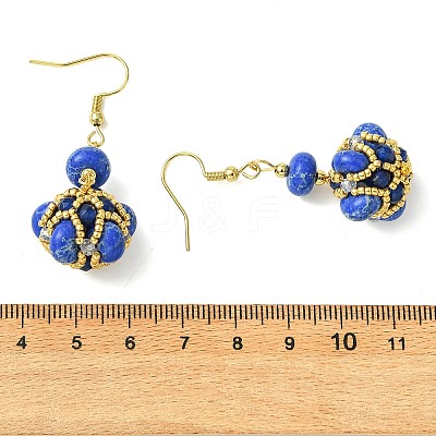 Glass Seed Bead and Synthetic Imperial Jasper Dangle Earrings EJEW-MZ00743-1