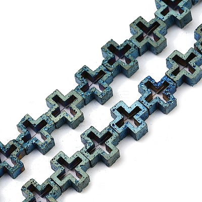 Electroplated Natural Lava Rock Beads Strands G-K388-02C-1