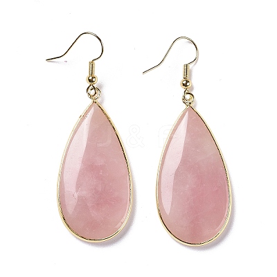 Natural Rose Quartz Dangle Earrings X-EJEW-L179-01F-1