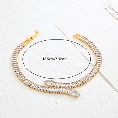 Snake Brass Pave Cubic Zirconia Link Chain Bracelets UA5889-4-1
