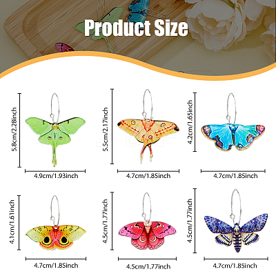 6 Pairs 6 Style Acrylic Butterfly Dangle Hoop Earrings EJEW-FI0001-34-1