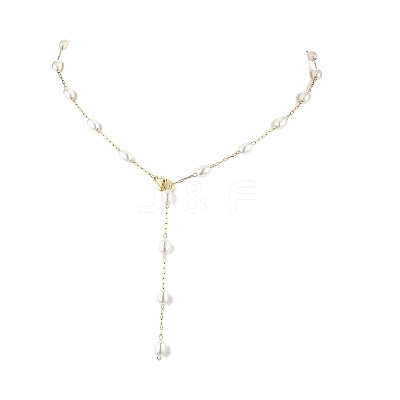 304 Stainless Steel and ABS Imitation Pearl Chain Necklaces NJEW-JN05266-1