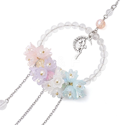 Natural Quartz Crystal Round Beaded Hanging Suncatchers HJEW-TA00290-1