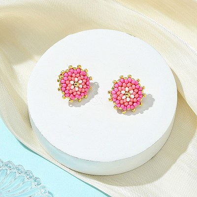 Glass Seed Bead Stud Earrings EJEW-MZ00741-01-1