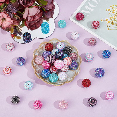 40Pcs 20 Colors Resin Rhinestone Beads RESI-PA0001-25-1