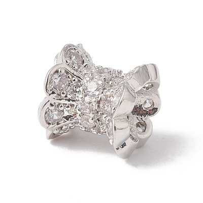 Eco-Friendly Rack Plating Brass Micro Pave Cubic Zirconia Double Sided Bead Caps KK-F835-25A-P-1