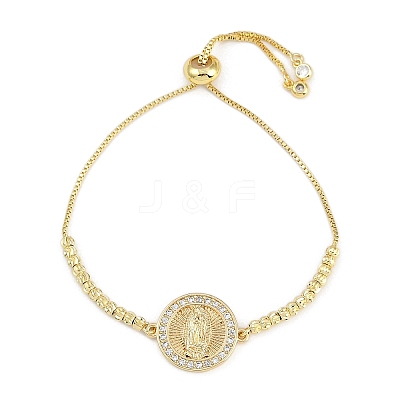 Virgin Mary Theme Brass Micro Pave Cubic Zirconia Slider Bracelets for Women BJEW-U013-02G-04-1