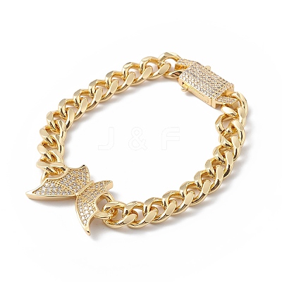 Clear Cubic Zirconia Butterfly Link Bracelet with Curb Chains BJEW-L460-001G-1