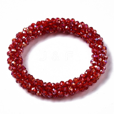 Faceted Transparent Glass Beads Stretch Bracelets BJEW-S144-002C-03-1