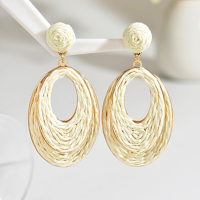 Oval Raffia Dangle Stud Earrings FS-WG8712C-03-1