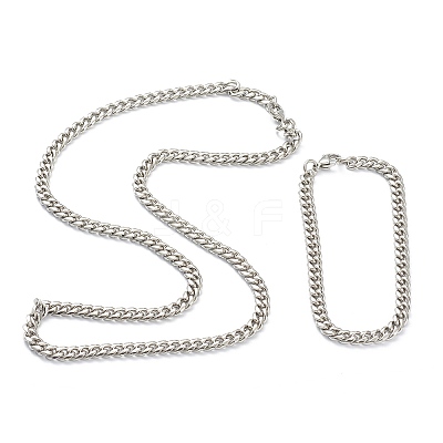304 Stainless Steel Cuban Link Chain Bracelets & Necklaces Jewelry Sets SJEW-B019-03A-P-1