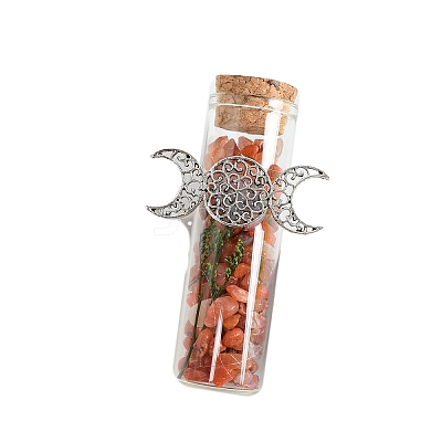 Natural Carnelian Chip Healing Crystals Wishing Bottles with Alloy Triple Moon Decor PW-WGD8D42-09-1