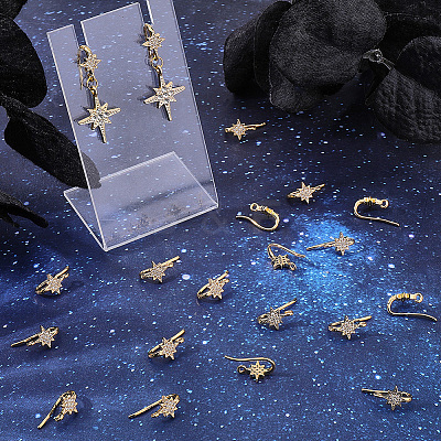 20Pcs Brass Micro Pave Clear Cubic Zirconia Star Earring Hooks KK-BBC0028-99-1