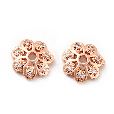 Brass Micro Pave Clear Cubic Zirconia Bead Caps KK-G425-05A-1
