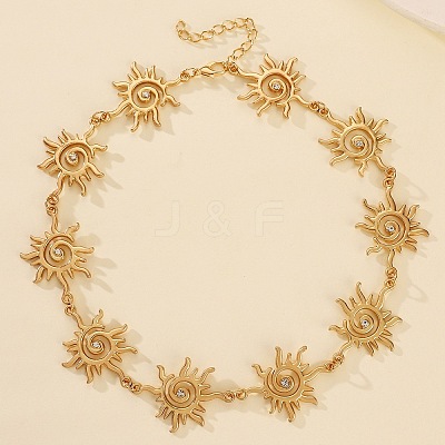 Alloy Crystal Rhinestone Sun Link Chain Necklaces for Women NJEW-P345-01G-1