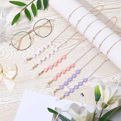 3Pcs 3 Colors Iron & Resin Heart Eyeglasses Chains AJEW-CN0007-85-1