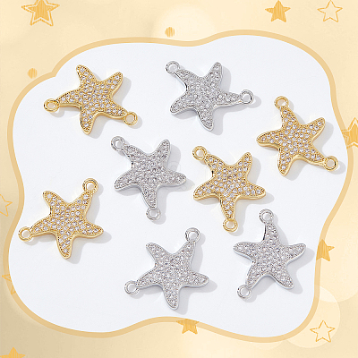 8Pcs 2 Colors Brass Micro Pave Clear Cubic Zirconia Links Connectors KK-CA0003-08-1