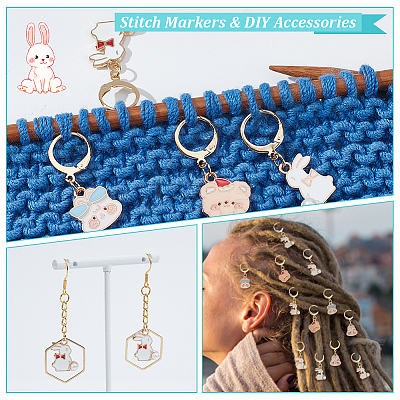 Alloy Enamel Rabbit & Bear Pendant Locking Stitch Markers HJEW-AB00079-1