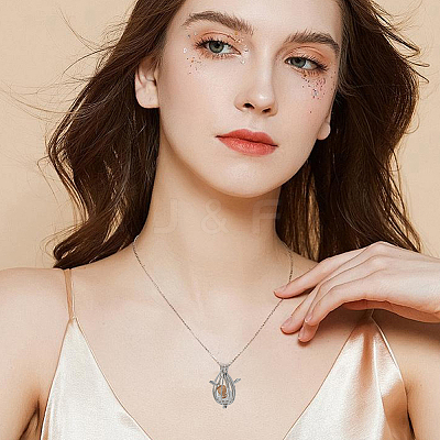 Brass Bead Cage Teardrop with Alloy Wing Pendant Cable Chain Necklaces NJEW-DR00030-1