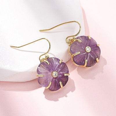 Flower Natural Mixed Stone Dangle Earrings EJEW-G456-01G-1