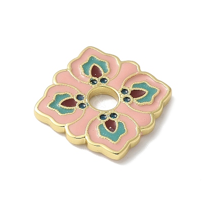 Flower Brass Enamel Beads KK-P290-11G-01-1