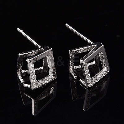 Anti-Tarnish Rhodium Plated 925 Sterling Silver Stud Earring Findings STER-F048-28P-1