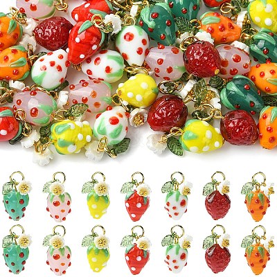 5Pcs Handmade Lampwork Pendants PALLOY-YW00108-07A-1