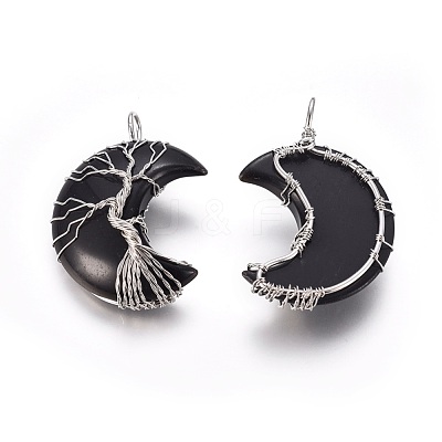 Natural Obsidian Tree of Life Wire Wrapped Pendants G-L520-E03-P-1