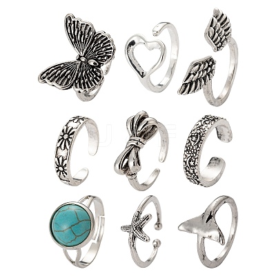 9Pcs 9 Style Adjustable Alloy Finger Rings RJEW-LS0001-15AS-1