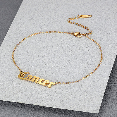304 Stainless Steel Constellation Word Link Chain Anklets for Women FS-WG5BE8C-05-1