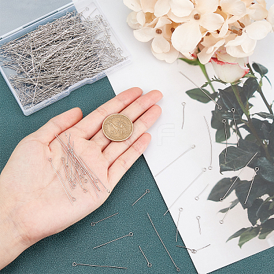 1000Pcs 10 Style 304 Stainless Steel Eye Pins STAS-UN0024-72-1